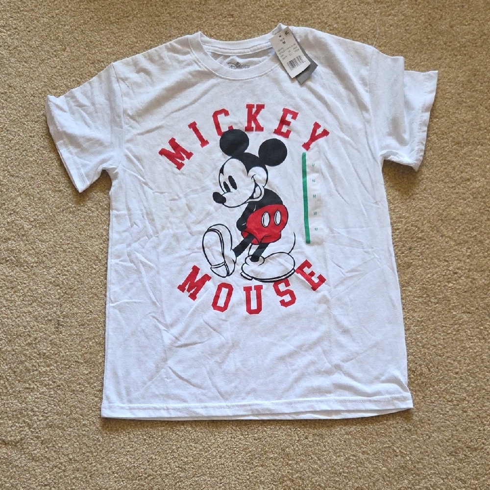 Disney Mickey Mouse Kids T-Shirt - White and Red Sz M NWT Casual Travel Vacation